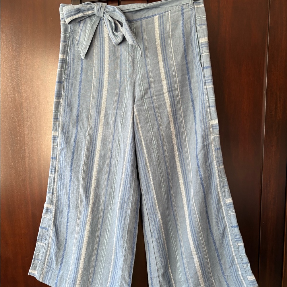 Anthropologie Blue Wide-Leg Pants with Belt